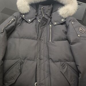 Moose Knuckles Dark Gray Puffer Jacket with Fur Hood